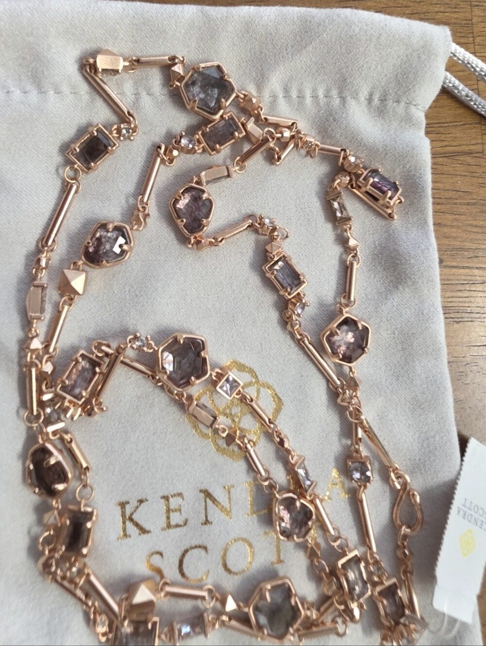 Kendra Scott Rose Gold Yazmin Sable Mica Stone Long Necklace - Picture 2 of 3
